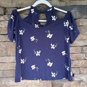 American Eagle‎ Outfitters Blue Cut Out Short Sleeve Blouse